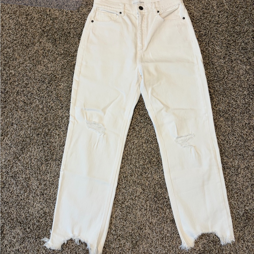 LOFT white Distressed Straight Leg Jeans